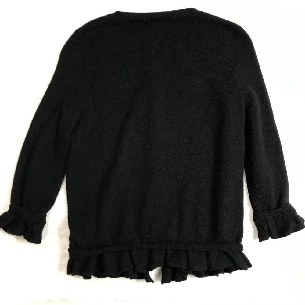 Sutton Cashmere Modern Classic Ruffle Black 3 Button Cardigan Sweater Women's S - Picture 9 of 9